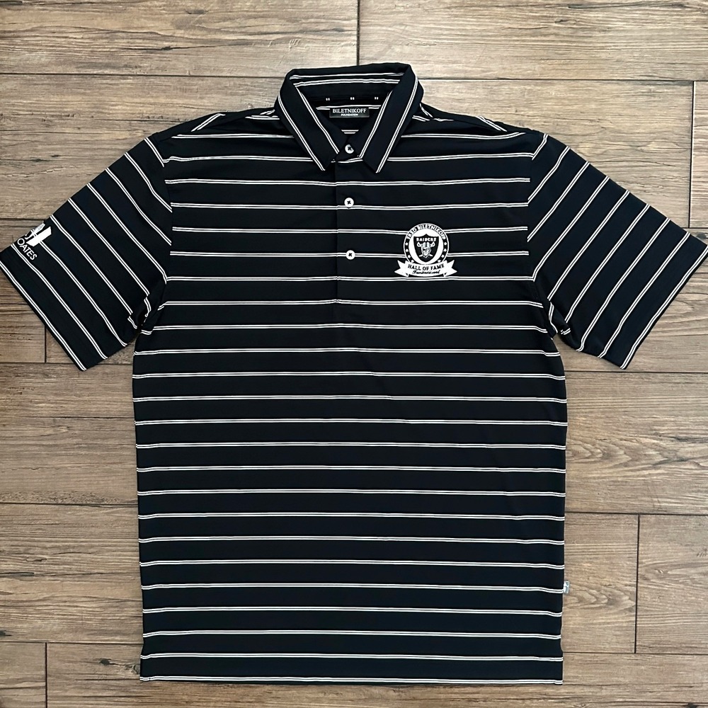 Fred Biletnikoff Raiders Hall Of‎ Fame Striped Polo Shirt Black Men's M